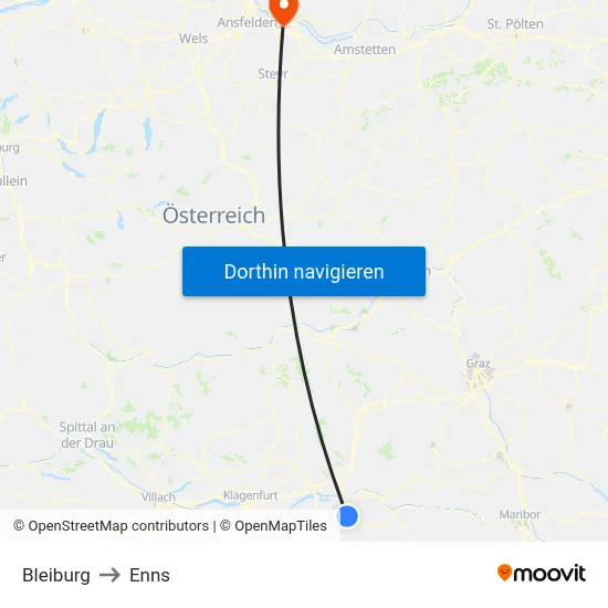 Bleiburg to Enns map