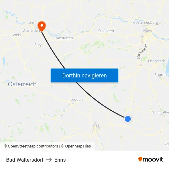 Bad Waltersdorf to Enns map