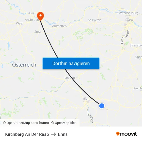 Kirchberg An Der Raab to Enns map