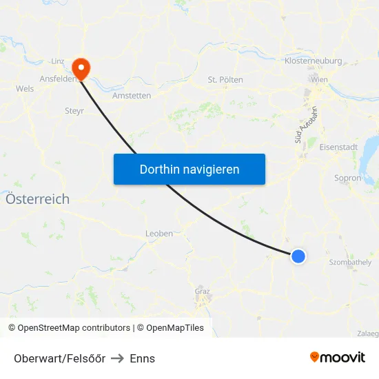 Oberwart/Felsőőr to Enns map