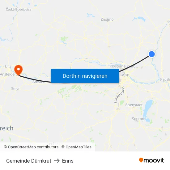 Gemeinde Dürnkrut to Enns map