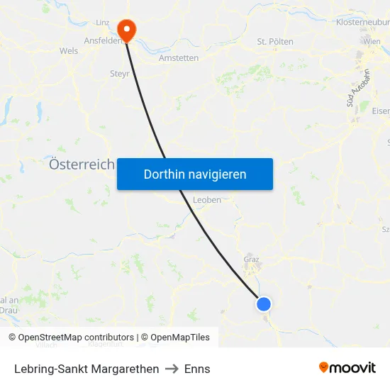Lebring-Sankt Margarethen to Enns map