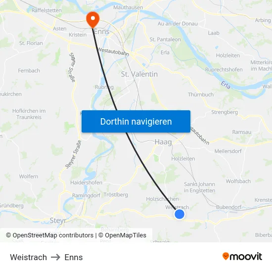 Weistrach to Enns map