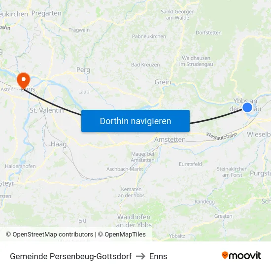 Gemeinde Persenbeug-Gottsdorf to Enns map