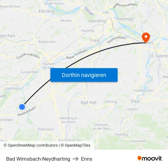 Bad Wimsbach-Neydharting to Enns map