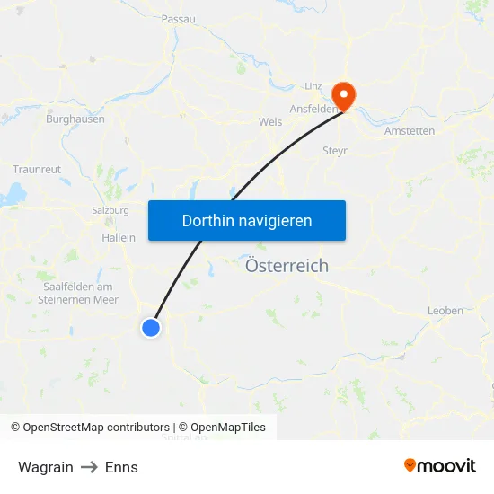 Wagrain to Enns map