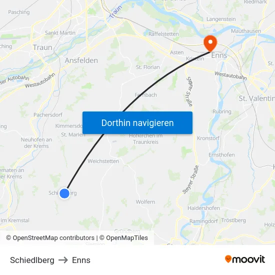 Schiedlberg to Enns map