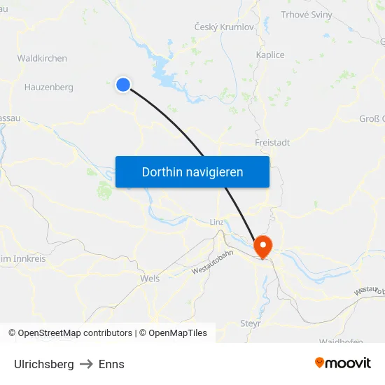 Ulrichsberg to Enns map