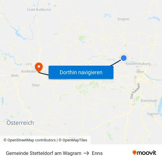Gemeinde Stetteldorf am Wagram to Enns map