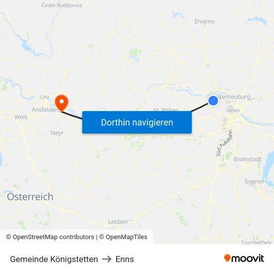 Gemeinde Königstetten to Enns map