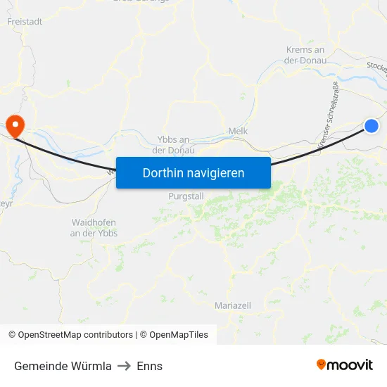 Gemeinde Würmla to Enns map