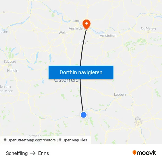 Scheifling to Enns map