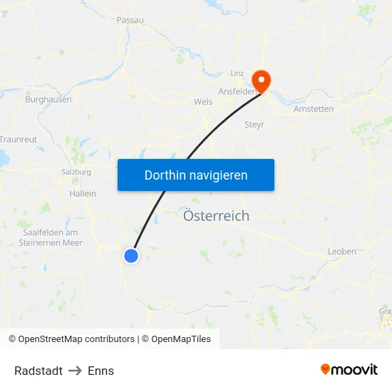 Radstadt to Enns map