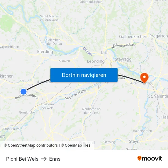 Pichl Bei Wels to Enns map