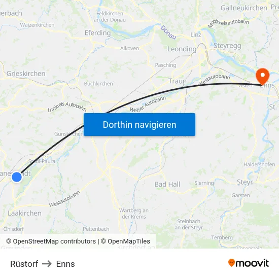 Rüstorf to Enns map