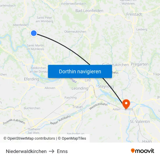 Niederwaldkirchen to Enns map