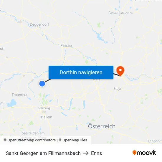 Sankt Georgen am Fillmannsbach to Enns map