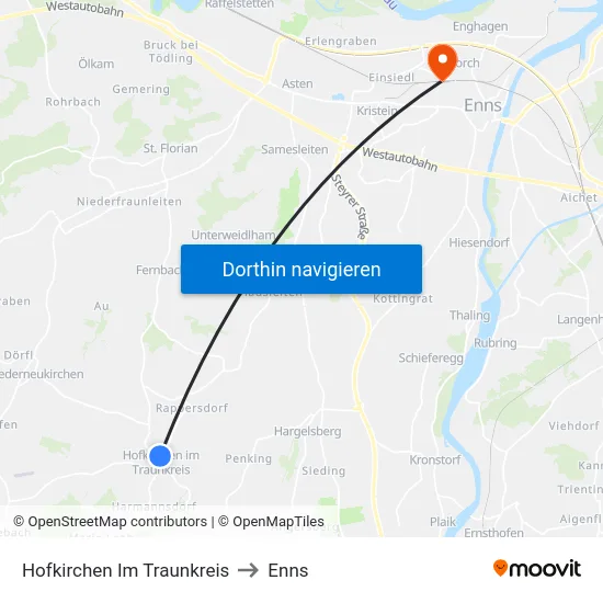 Hofkirchen Im Traunkreis to Enns map