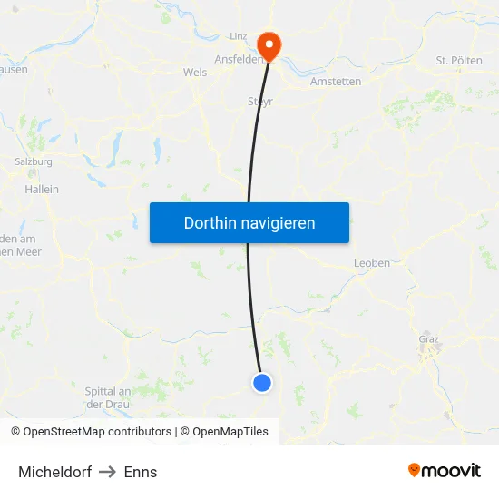 Micheldorf to Enns map