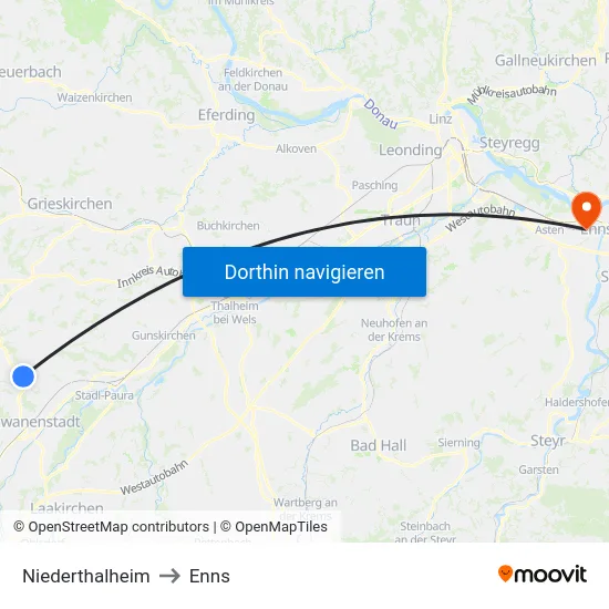 Niederthalheim to Enns map