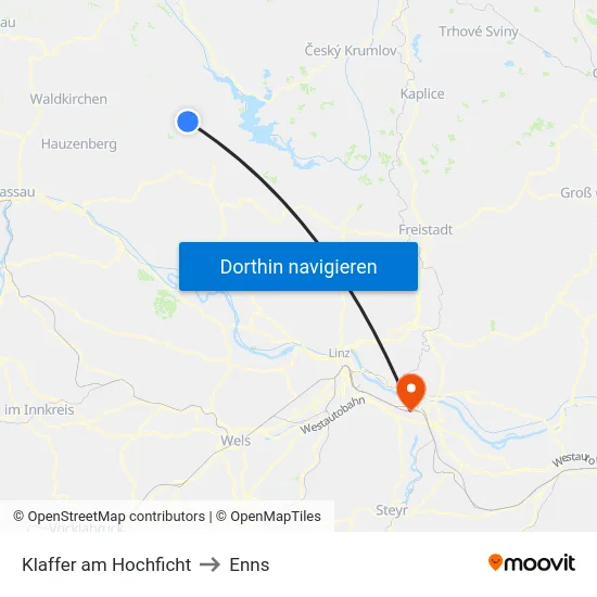 Klaffer am Hochficht to Enns map