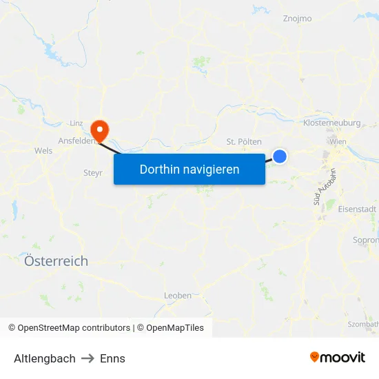 Altlengbach to Enns map