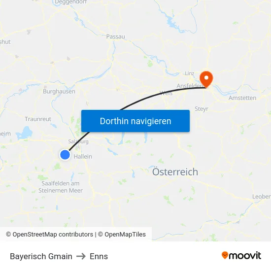 Bayerisch Gmain to Enns map