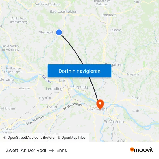 Zwettl An Der Rodl to Enns map