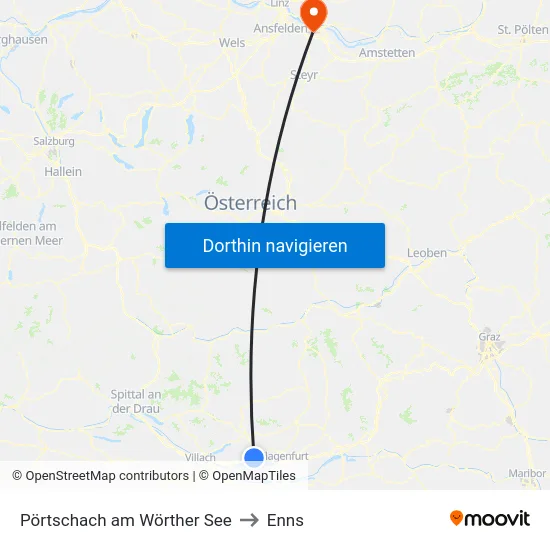 Pörtschach am Wörther See to Enns map