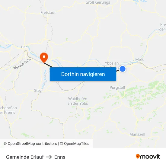 Gemeinde Erlauf to Enns map