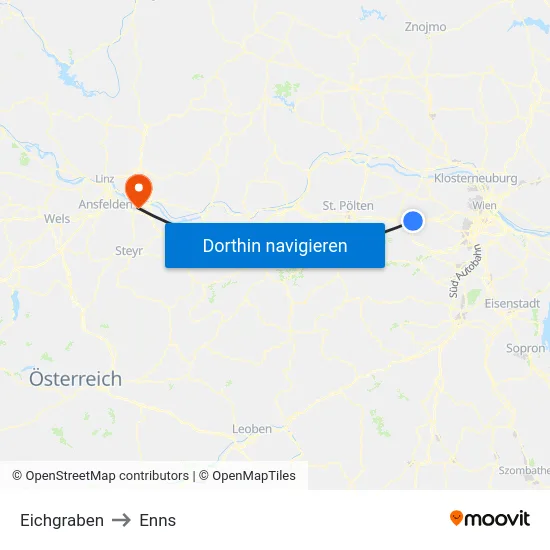 Eichgraben to Enns map
