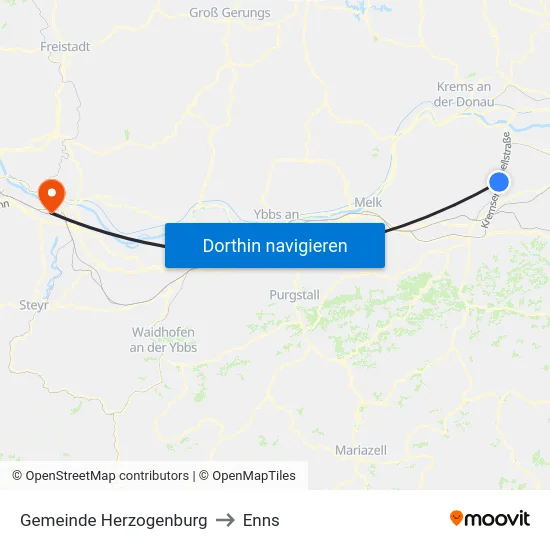 Gemeinde Herzogenburg to Enns map