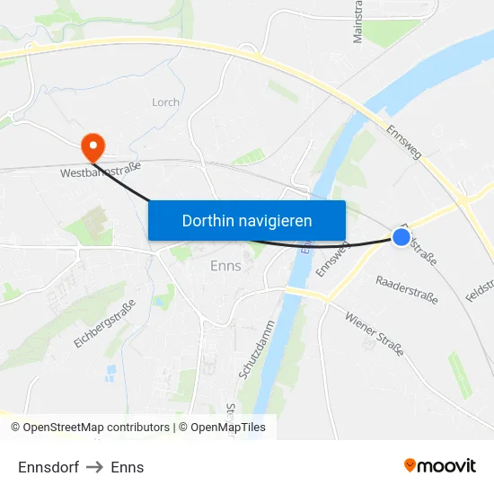 Ennsdorf to Enns map
