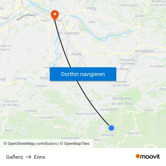 Gaflenz to Enns map