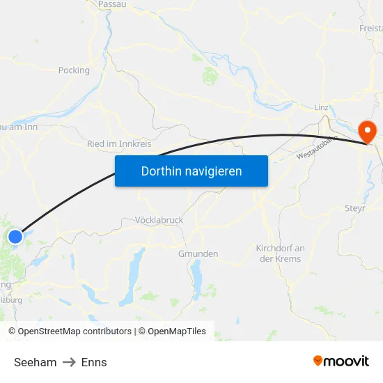 Seeham to Enns map