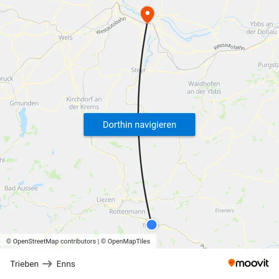 Trieben to Enns map