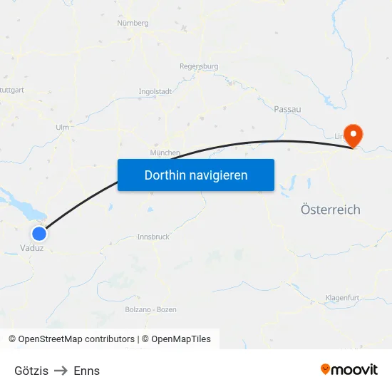 Götzis to Enns map