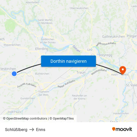 Schlüßlberg to Enns map