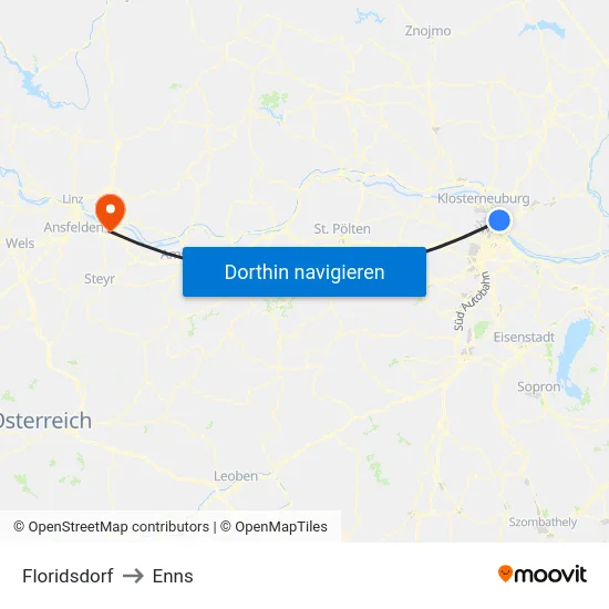 Floridsdorf to Enns map