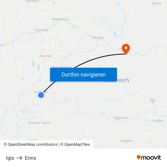 Igls to Enns map