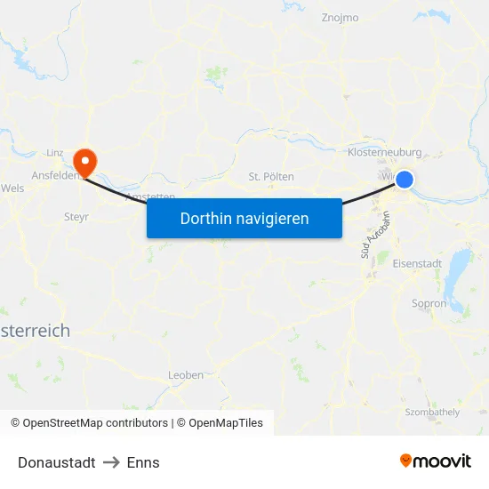 Donaustadt to Enns map