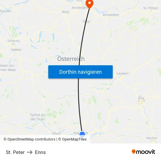 St. Peter to Enns map