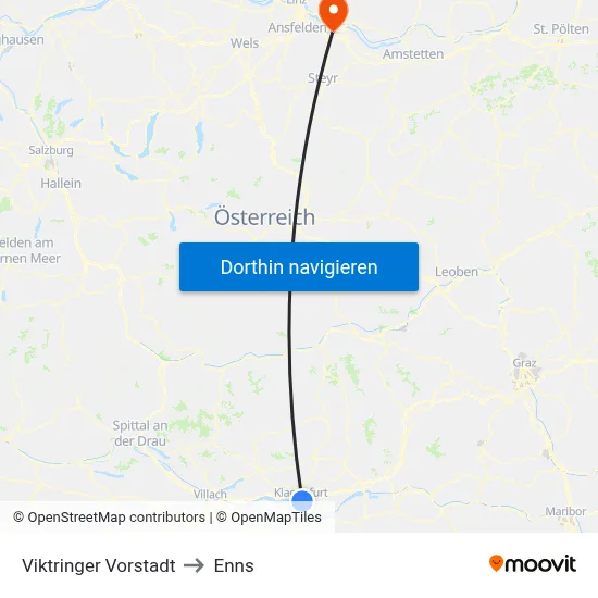Viktringer Vorstadt to Enns map