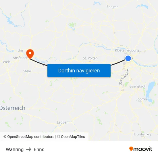 Währing to Enns map