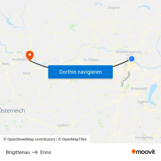 Brigittenau to Enns map