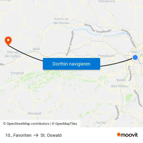 10., Favoriten to St. Oswald map