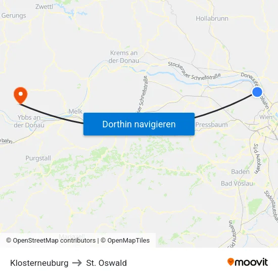 Klosterneuburg to St. Oswald map