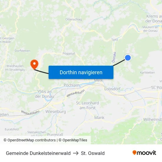 Gemeinde Dunkelsteinerwald to St. Oswald map