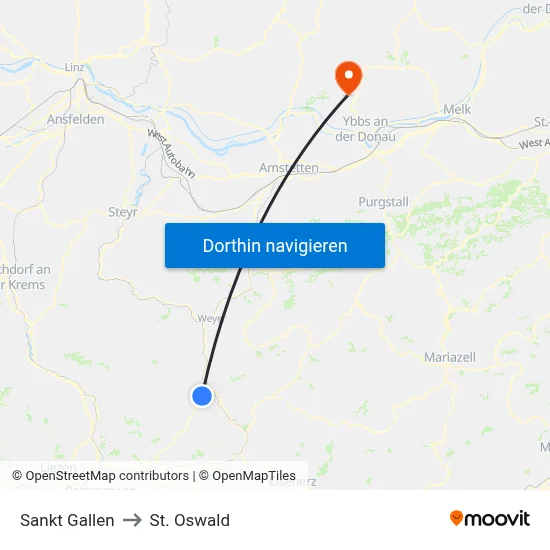 Sankt Gallen to St. Oswald map