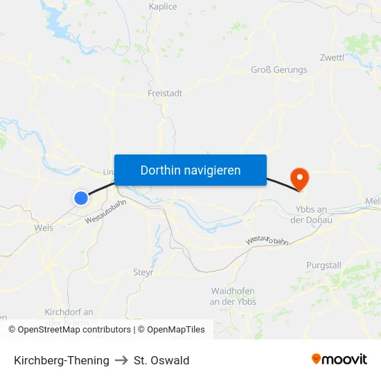 Kirchberg-Thening to St. Oswald map